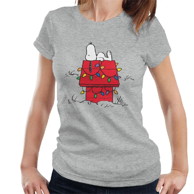 Peanuts Christmas Light House Snoopy Women's T-Shirt-- Elasticated Padded Insulated
