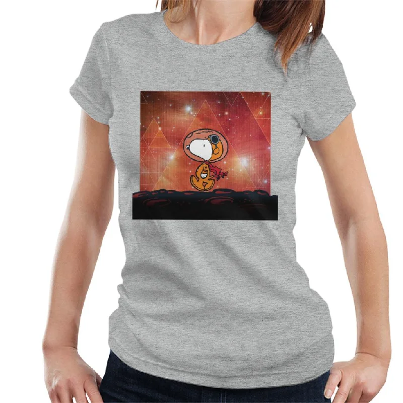 Peanuts Snoopy Astronaut On Mars Women's T-Shirt-- Front Pockets Side Pockets Patch Pockets