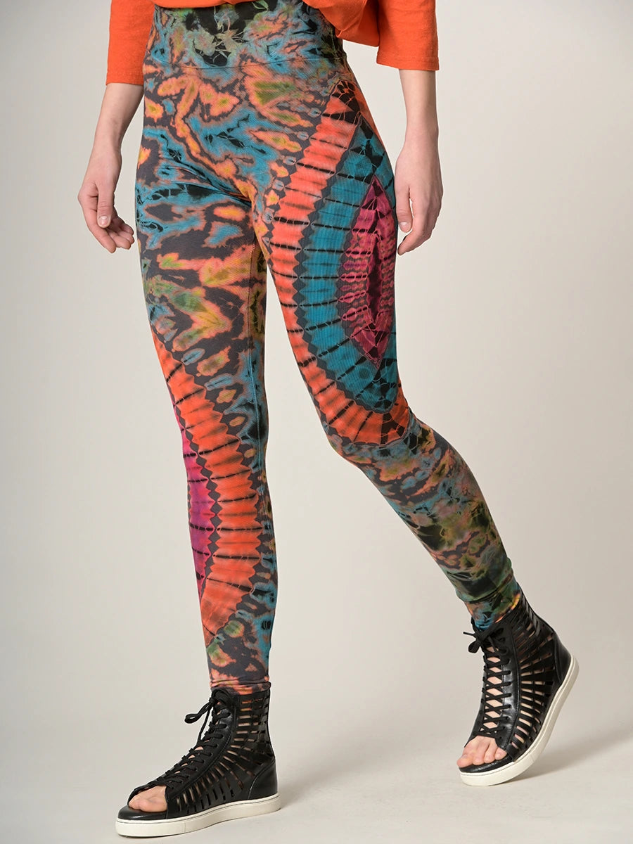Tie Dye Leggings - Turquoise & Rust Cozy Cotton Leggings