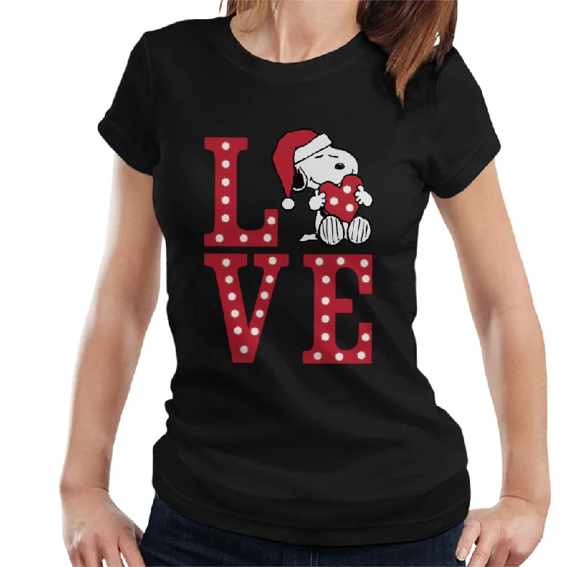 Peanuts Snoopy Holding Festive Lit Up Love Heart Women's T-Shirt-- Iron Safe Non-Iron Wrinkle Free