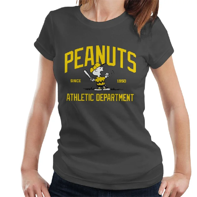 Peanuts Athletic Department Charlie Brown Women's T-Shirt-- Spandex Blend Rayon Blend Denim Blend