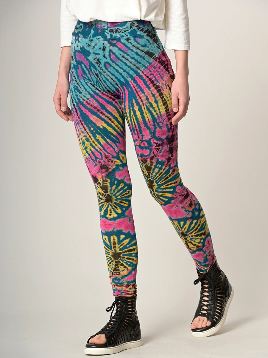 Tie Dye Leggings - Teal Trendy Full-Length Leggings