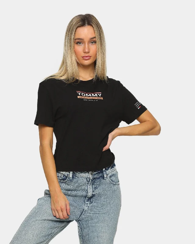 Tommy Jeans Women's TJW Sleeve Detail Logo Cropped T-Shirt Black -- Basic T-Shirt Crew Neck Short Sleeve