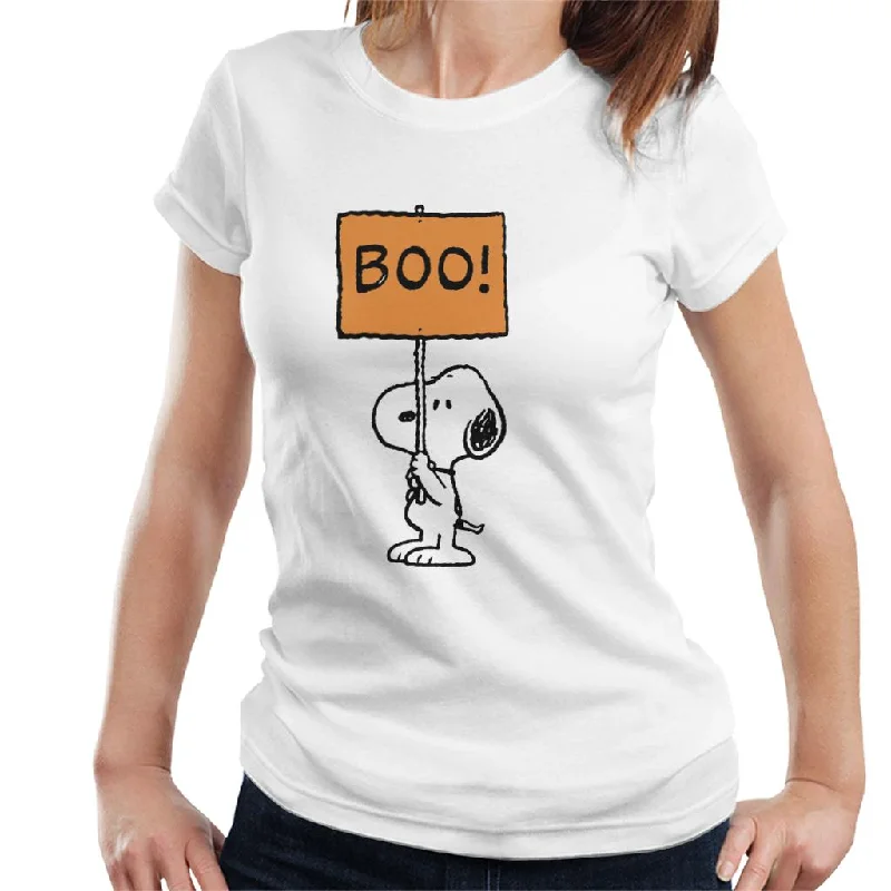Peanuts Halloween Boo Snoopy Women's T-Shirt-- Front Pockets Side Pockets Patch Pockets