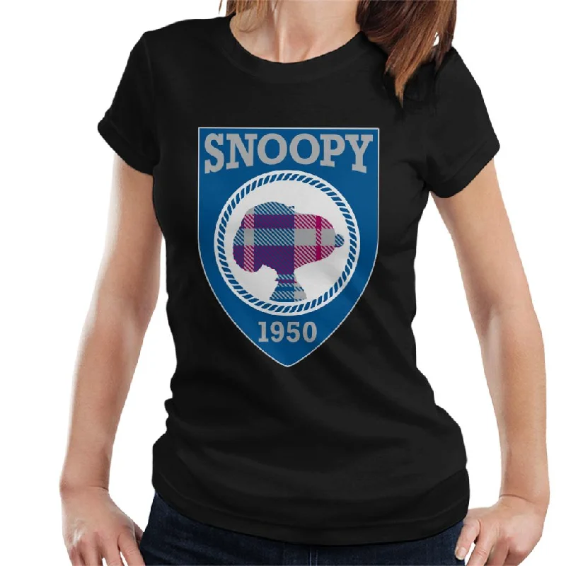 Peanuts Snoopy 1950 Blue Badge Design Women's T-Shirt-- Zippered Front Buttoned Front Snap Front