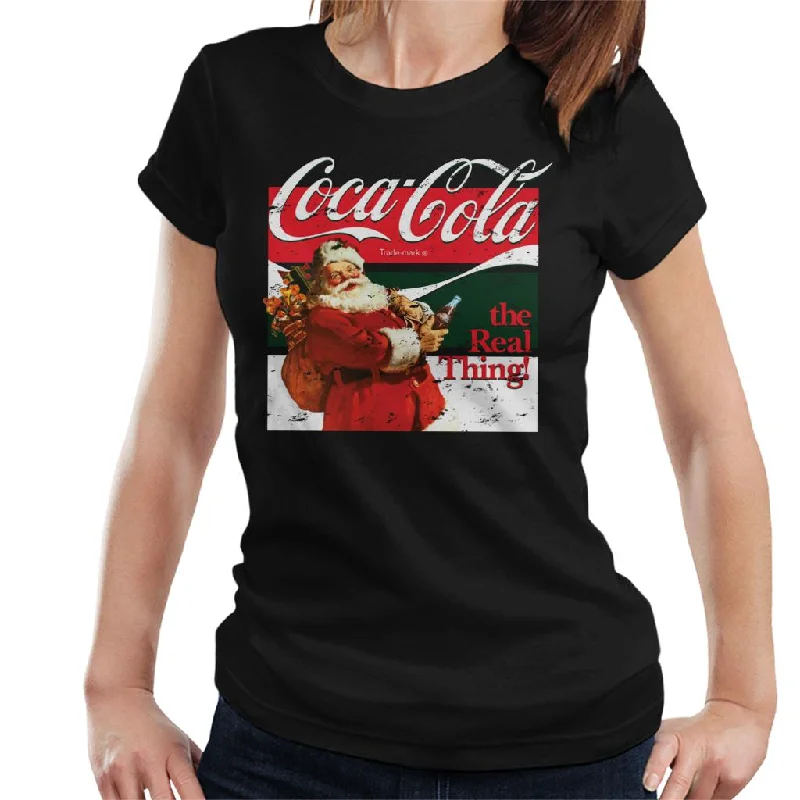 Coca Cola The Real Thing Christmas Women's T-Shirt-- Lace Blend Ribbed Blend Corduroy Blend