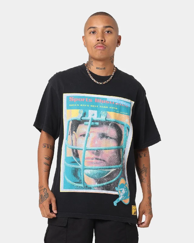 Mitchell & Ness Green Bay Packers NFL Sports Illustrated Cover Vintage T-Shirt Faded Black-- Rayon Velvet Corduroy