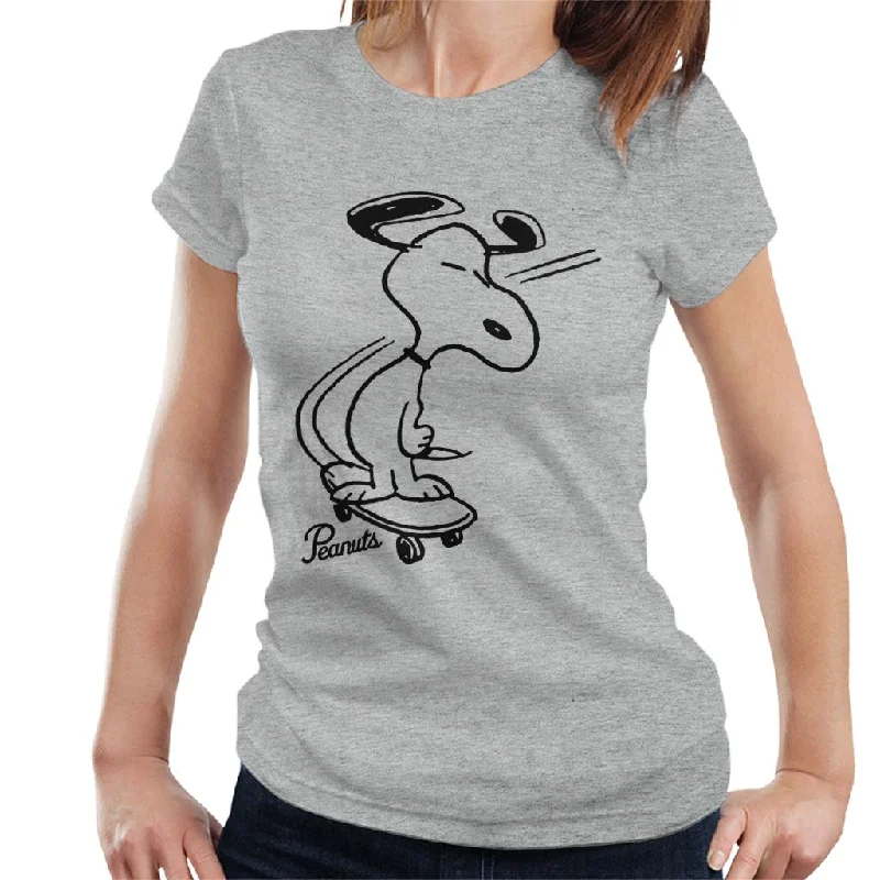 Peanuts Snoopy Skateboard Women's T-Shirt-- Nylon Fabric Polyester Fabric Spandex Fabric