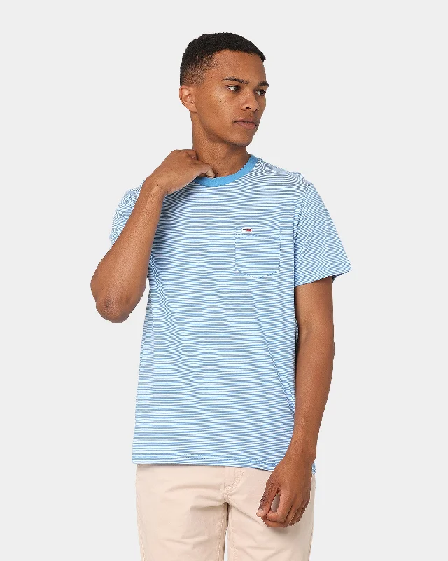 Tommy Jeans Regular Stripe Pocket T-Shirt Frigid Blue-- Lace Blend Ribbed Blend Corduroy Blend