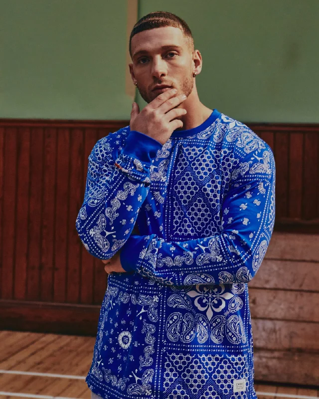 Carre Bandana Ultra Classic Long Sleeve T-Shirt Blue-- Wool Fabric Cashmere Fabric Tweed Fabric