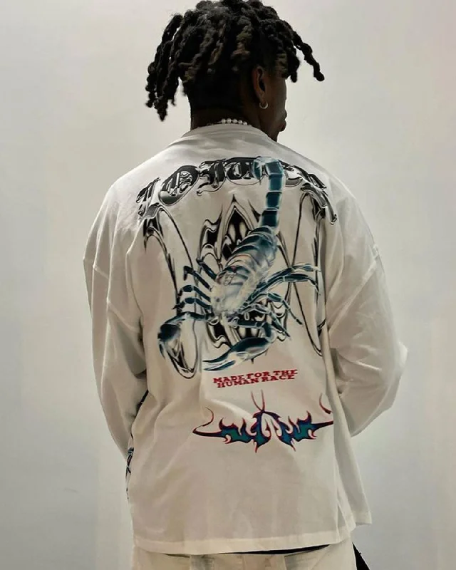 Loiter Cyber Scorpion Long Sleeve T-Shirt Off White-- Front Pockets Side Pockets Patch Pockets