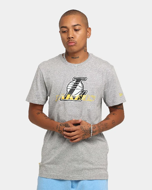 New Era Los Angeles Lakers Script T-Shirt Heather Grey-- Notch Collar Peter Pan Collar Cowl Neck