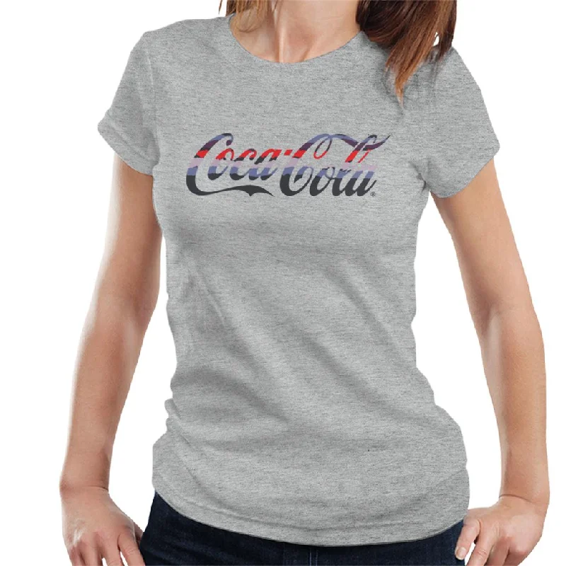 Coca Cola Horizon Stripe Logo Women's T-Shirt-- Cotton Fabric Linen Fabric Terry Fabric