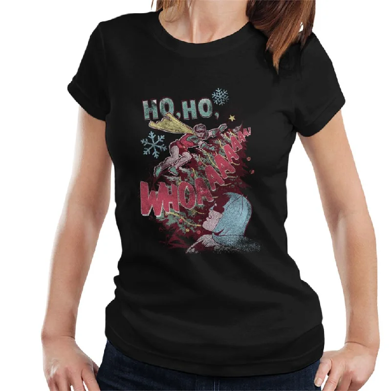 Batman Christmas Robin Climbing Xmas Tree Women's T-Shirt-- Striped Floral Plaid