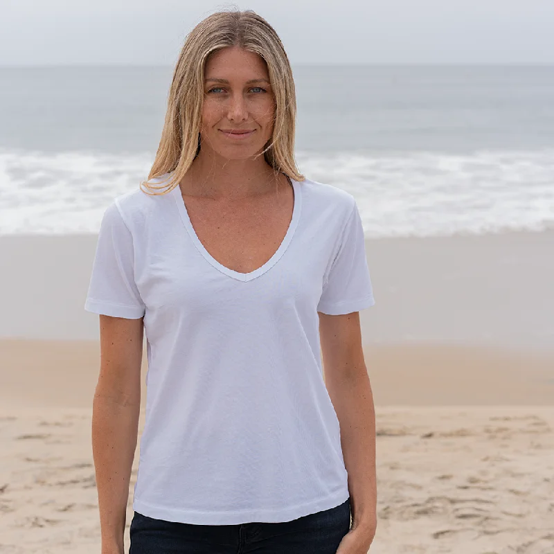 Womens Deep V-neck T-shirt-- Hooded Caped Shawl Collar