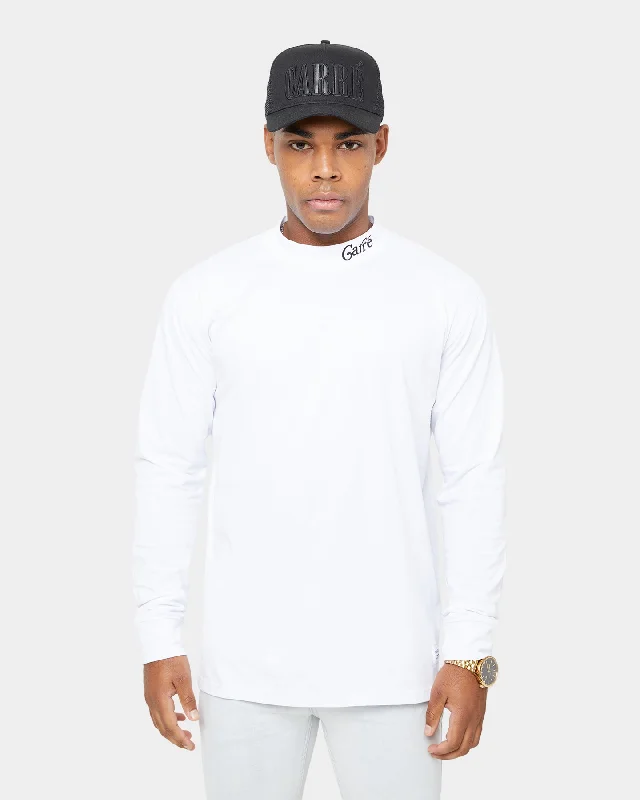 Carré Volle Mock Oversized Long Sleeve T-Shirt White-- Knit Fabric Woven Fabric Fleece Fabric