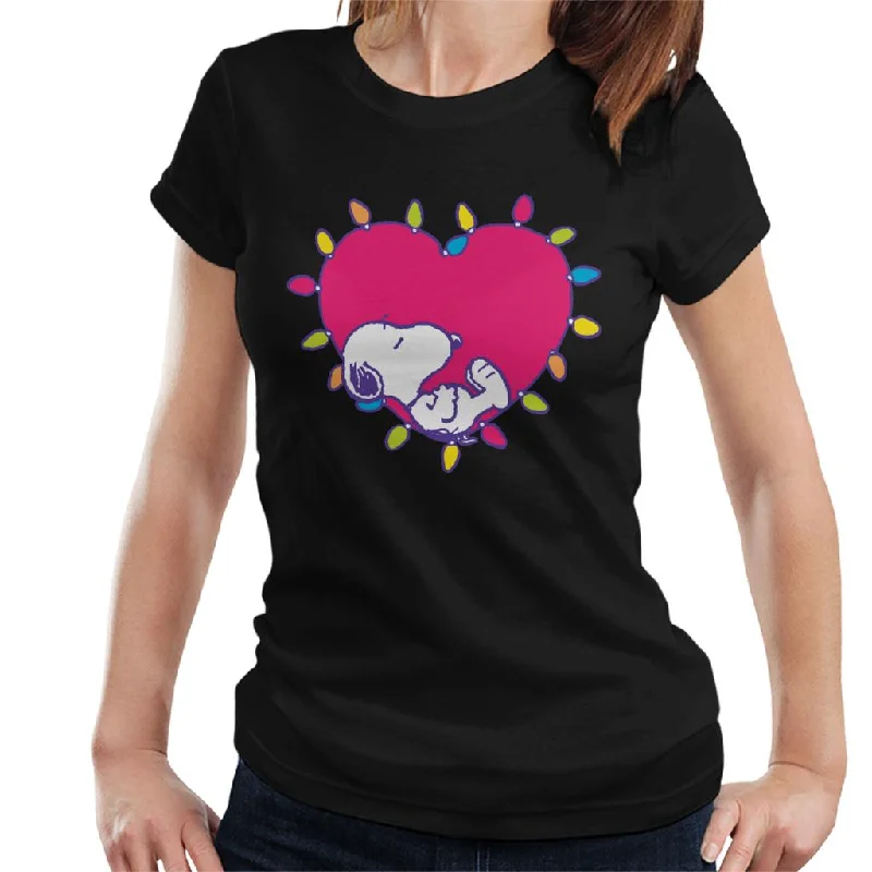 Peanuts Snoopy Sleeping In A Lit Up Pink Heart Women's T-Shirt-- Knit Fabric Woven Fabric Fleece Fabric