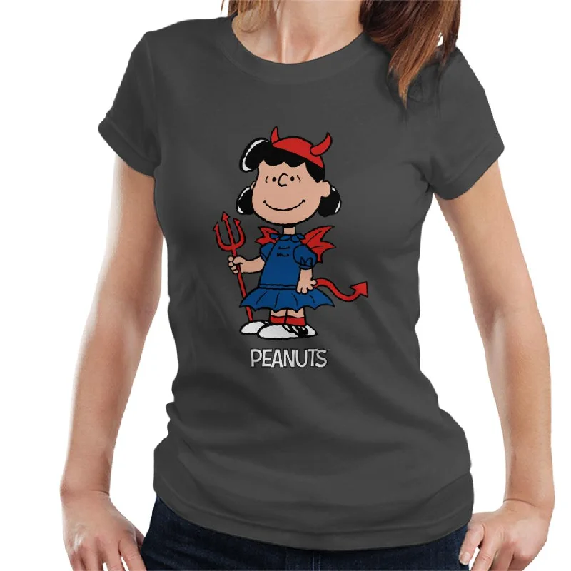 Peanuts Halloween Devil Lucy Van Pelt Women's T-Shirt-- V-Neck T-Shirt Long Sleeve Cotton