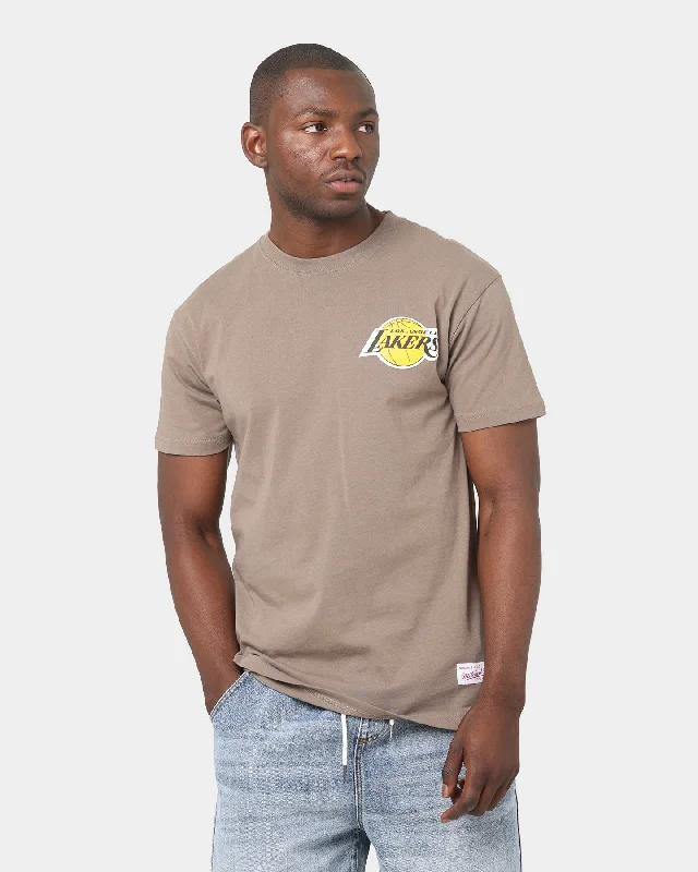 Mitchell & Ness Los Angeles Lakers Team Tonal Logo Short Sleeve T-Shirt Walnut-- Spandex Blend Rayon Blend Denim Blend