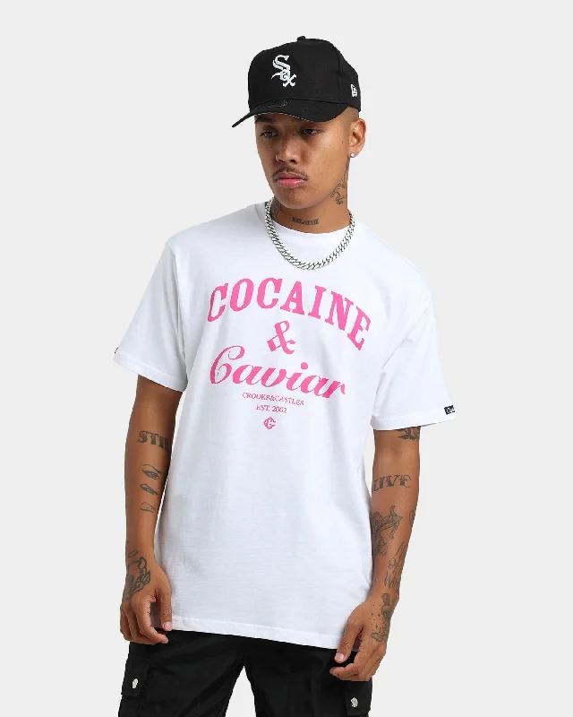 Crooks & Castles Cocaine & Caviar Short Sleeve T-Shirt White/Pink-- Front Pockets Side Pockets Patch Pockets