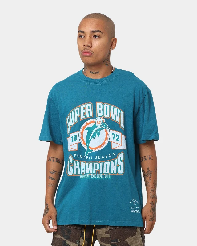 Mitchell & Ness Miami Dolphins Perfect Season T-Shirt Faded Teal-- Satin Fabric Silk Fabric Chiffon Fabric