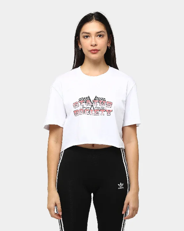 Status Society Women's Rival Crop T-Shirt White-- Welt Pockets Slit Pockets