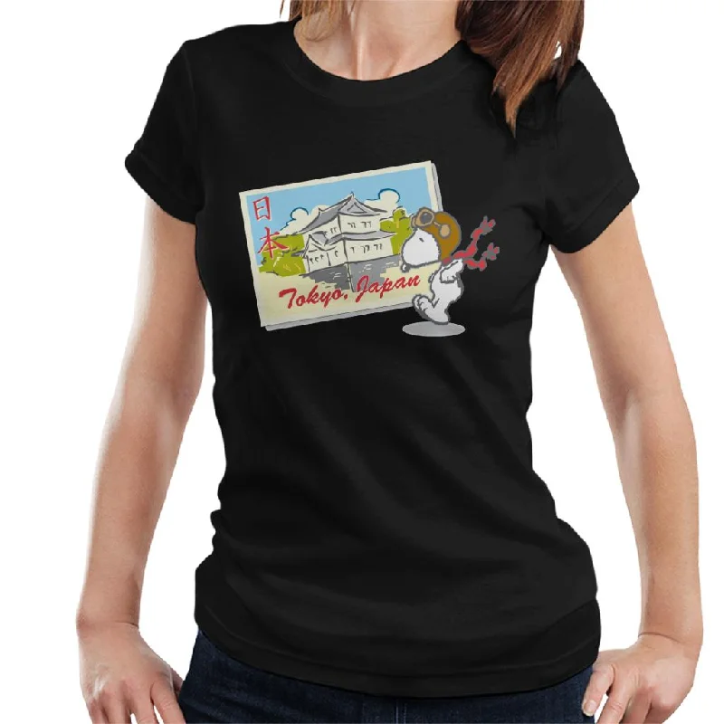Peanuts Snoopy In Tokyo Japan Women's T-Shirt-- Collared T-Shirt Boat Neck A-Line