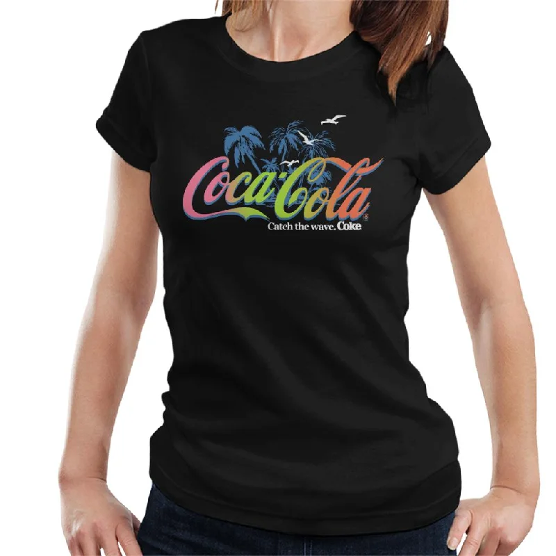 Coca Cola Palm Tree Logo Catch The Wave Women's T-Shirt-- Terry Blend Velvet Blend Canvas Blend