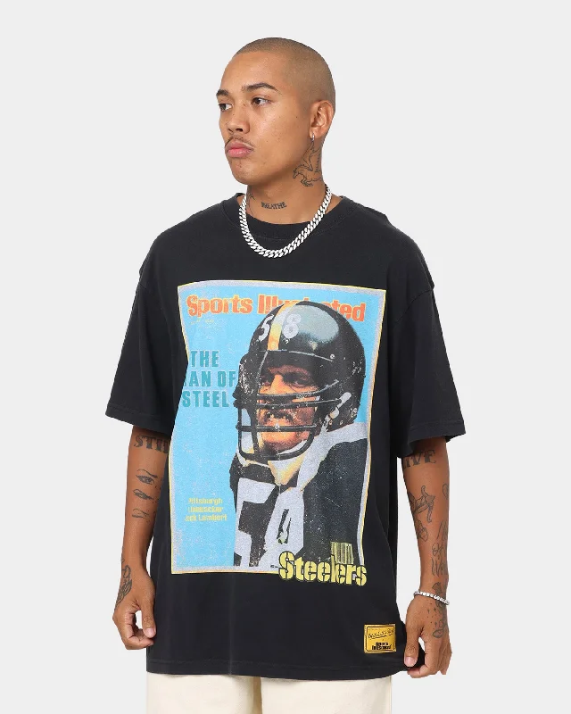 Mitchell & Ness NFL Pittsburgh Steelers Sports Illustrated Cover T-Shirt Faded Black-- Solid Color Striped Floral