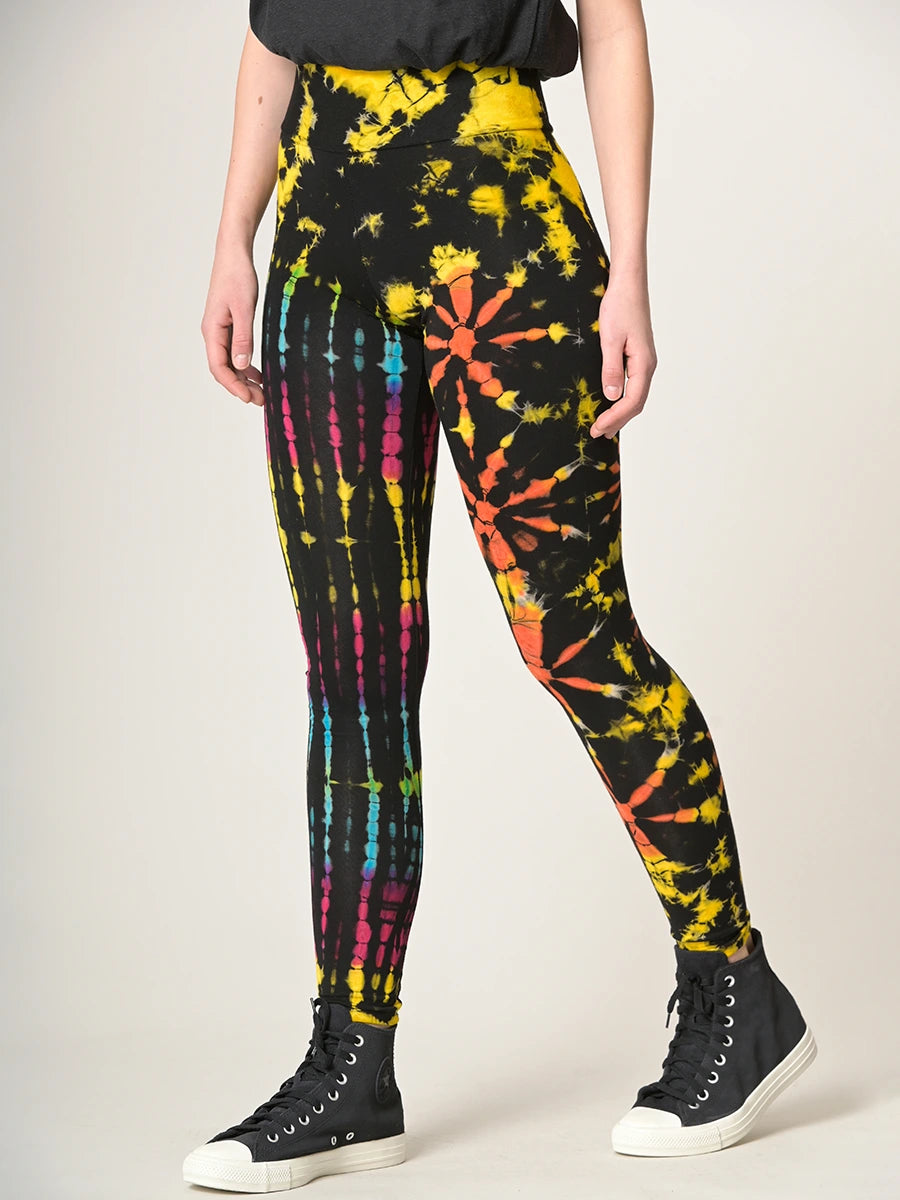Tie Dye Leggings - Multicolour Comfortable Wide-Band Leggings