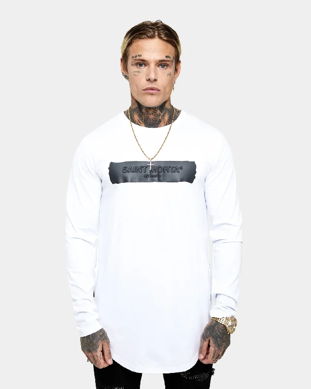 Saint Morta Mortal X El Duplo Long Sleeve T-Shirt White-- V-Neck T-Shirt Long Sleeve Cotton