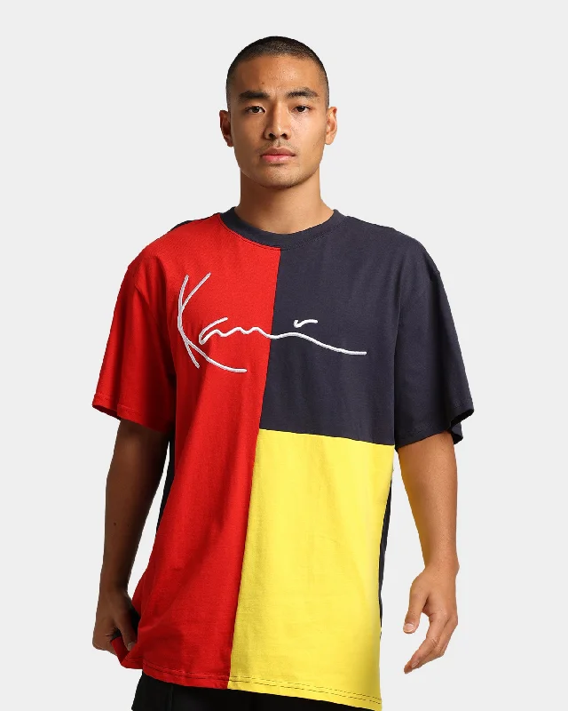 Karl Kani Signature Block T-Shirt Red-- Collared T-Shirt Boat Neck A-Line