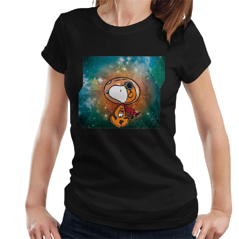 Peanuts Snoopy Floating Through The Cosmos Women's T-Shirt-- Hooded Caped Shawl Collar