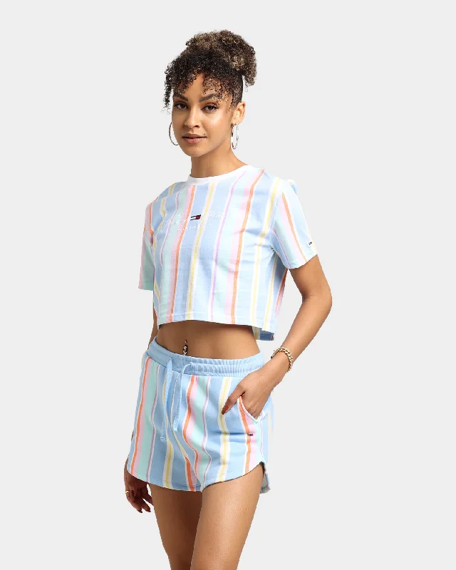 Tommy Jeans Women's Stripe 1 Cropped T-Shirt Light Powdery Blue-- Polka Dot Checkered Tartan
