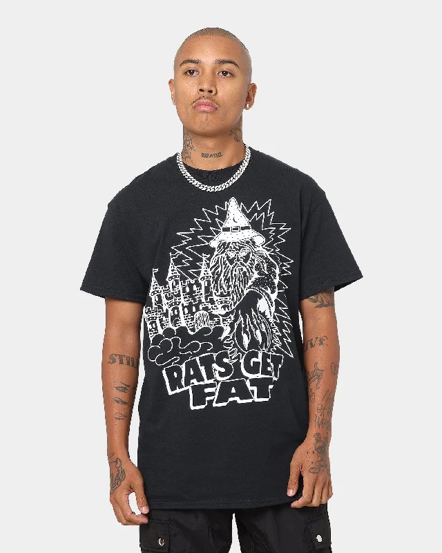 Rats Get Fat Wild Wizard T-Shirt Black-- Graphic T-Shirt Round Neck Polyester