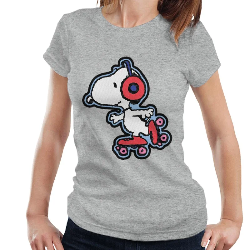 Peanuts Snoopy Skating To Music Women's T-Shirt-- Boxy Fit Fitted Loose
