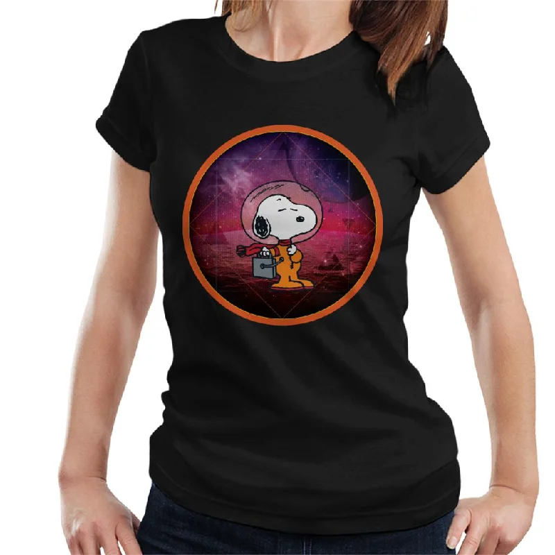 Peanuts Snoopy Chilling On A Starry Planet Women's T-Shirt-- Zippered Front Buttoned Front Snap Front