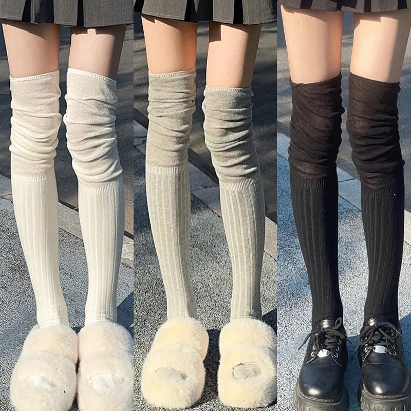 hoombox Solid Color Thigh High Stockings Women Trendy Casual Over The Knee Female Long Socks Thermal Warm Cotton Tall Tube Leggings Trendy Flared Leggings