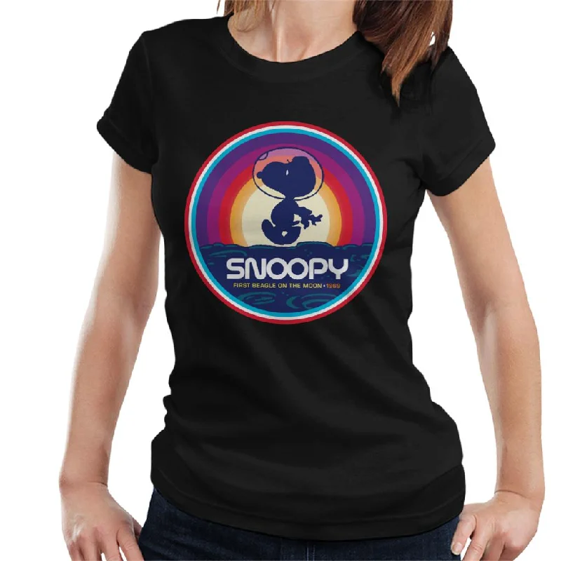 Peanuts Snoopy 1969 First Beagle On The Moon Sunset Women's T-Shirt-- Mesh Blend Leather Blend Suede Blend