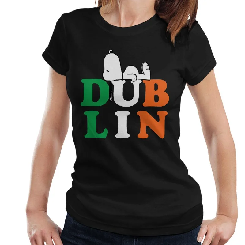 Peanuts Dublin Snoopy Women's T-Shirt-- Zippered Buttoned Snapped