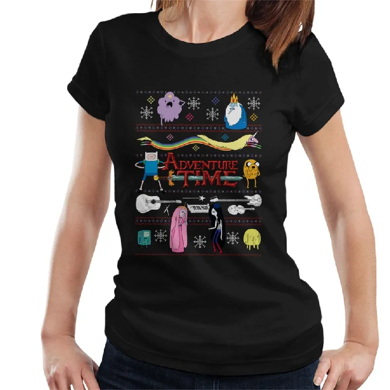 Adventure Time Christmas Characters Montage Women's T-Shirt-- Fleece Nylon Spandex