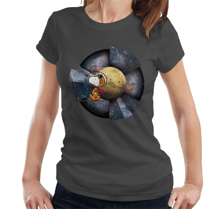 Peanuts Snoopy Astronaut Space Background Women's T-Shirt-- Polka Dot Checkered Tartan