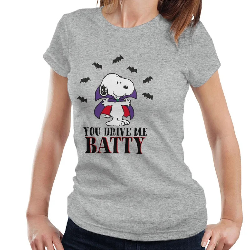 Peanuts You Drive Me Batty Halloween Snoopy Women's T-Shirt-- Hooded Caped Shawl Collar