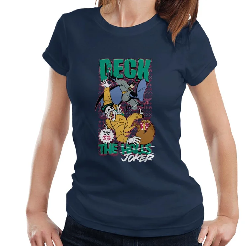 Batman Christmas Deck The Joker Women's T-Shirt-- Zippered Front Buttoned Front Snap Front