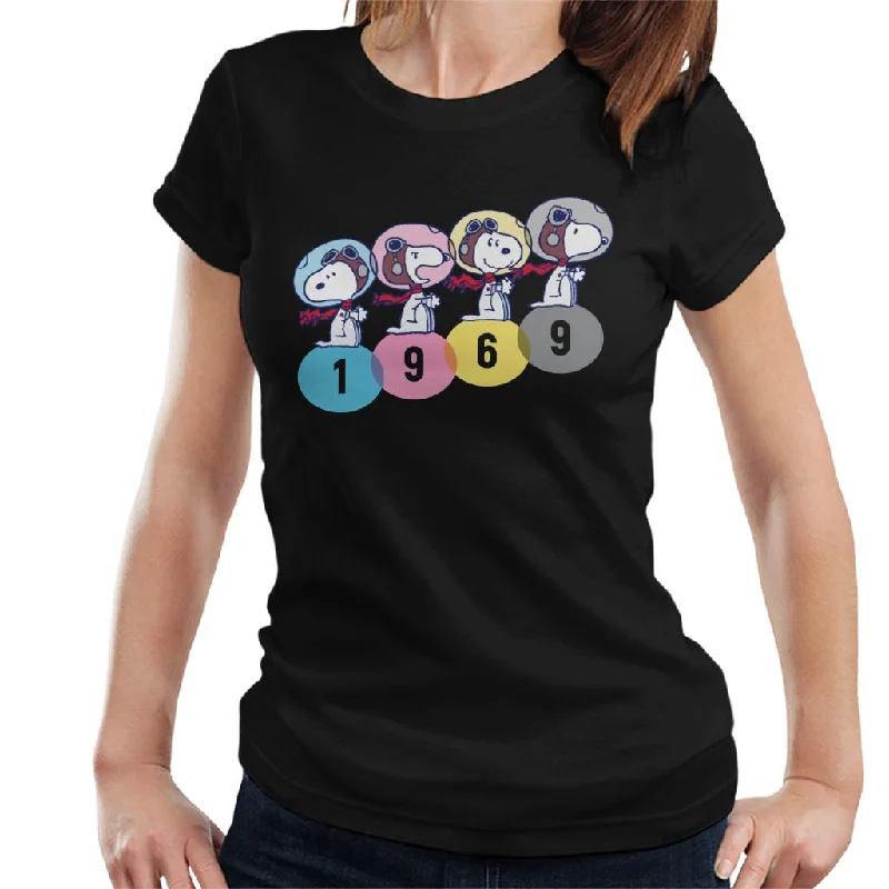 Peanuts Snoopy 1969 Moon Landing Montage Women's T-Shirt-- Graphic Embroidered Appliqued