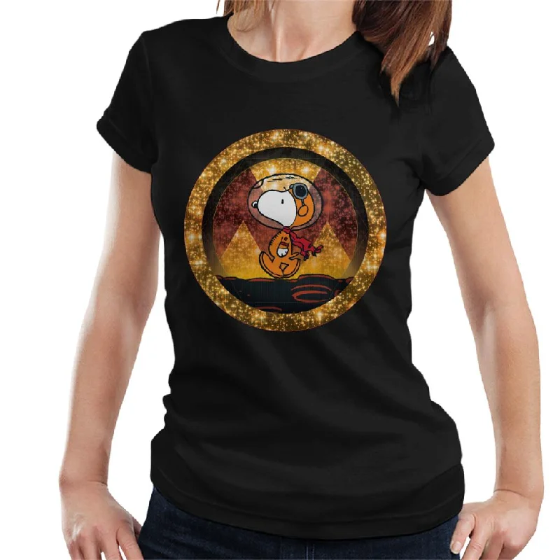 Peanuts Snoopy Walking Through Intergalactic Stars Women's T-Shirt-- Print Jacquard Patchwork