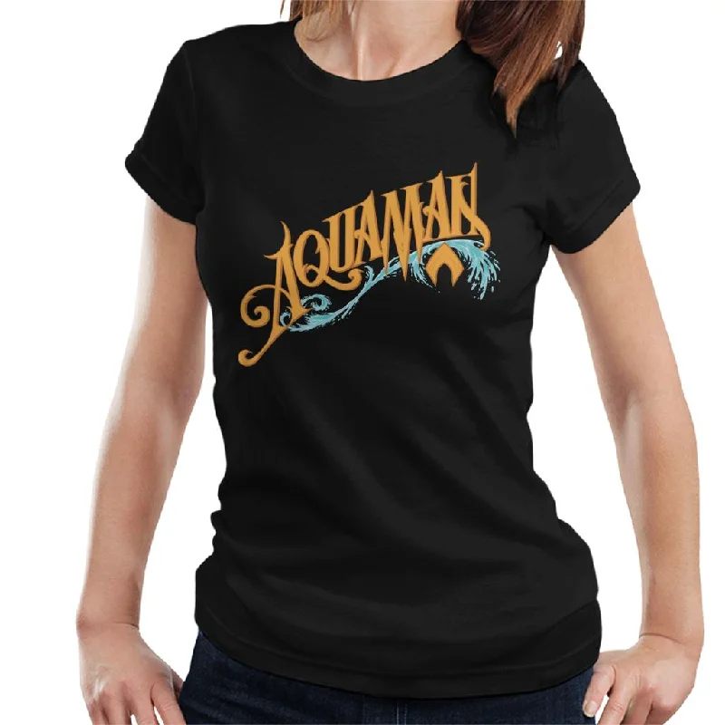 Aquaman Wave Logo Women's T-Shirt-- Hooded Caped Shawl Collar