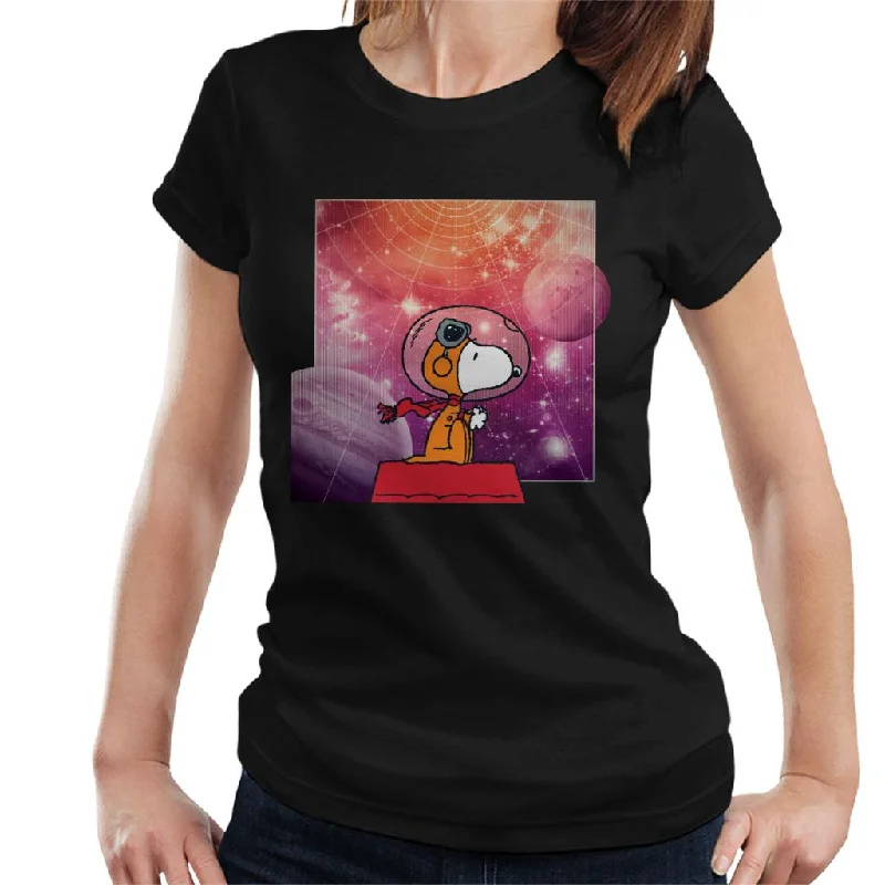 Peanuts Snoopy Kennel Ship Outer Space Women's T-Shirt-- Welt Pockets Slit Pockets Flap Pockets