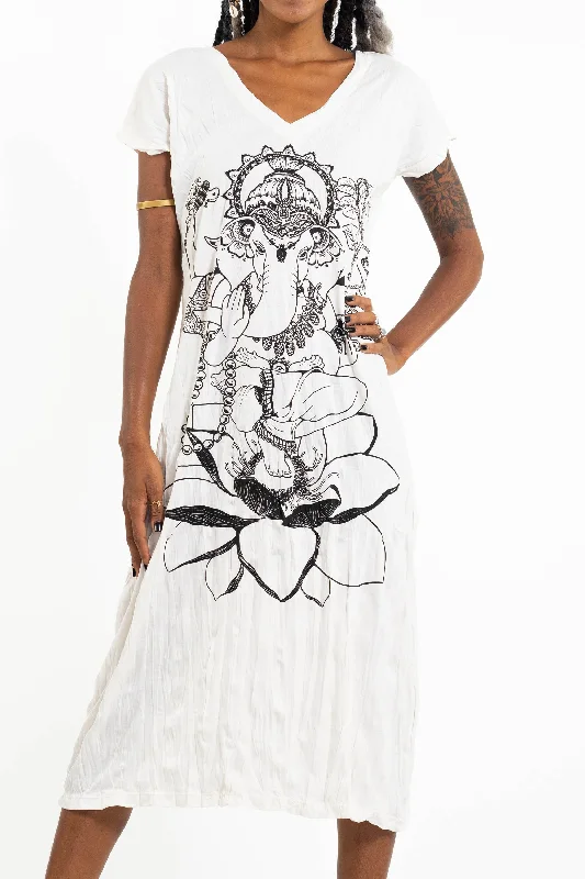 Sure Design Womens Lord Ganesh V Neck Tee Dress White Tunics Top rated