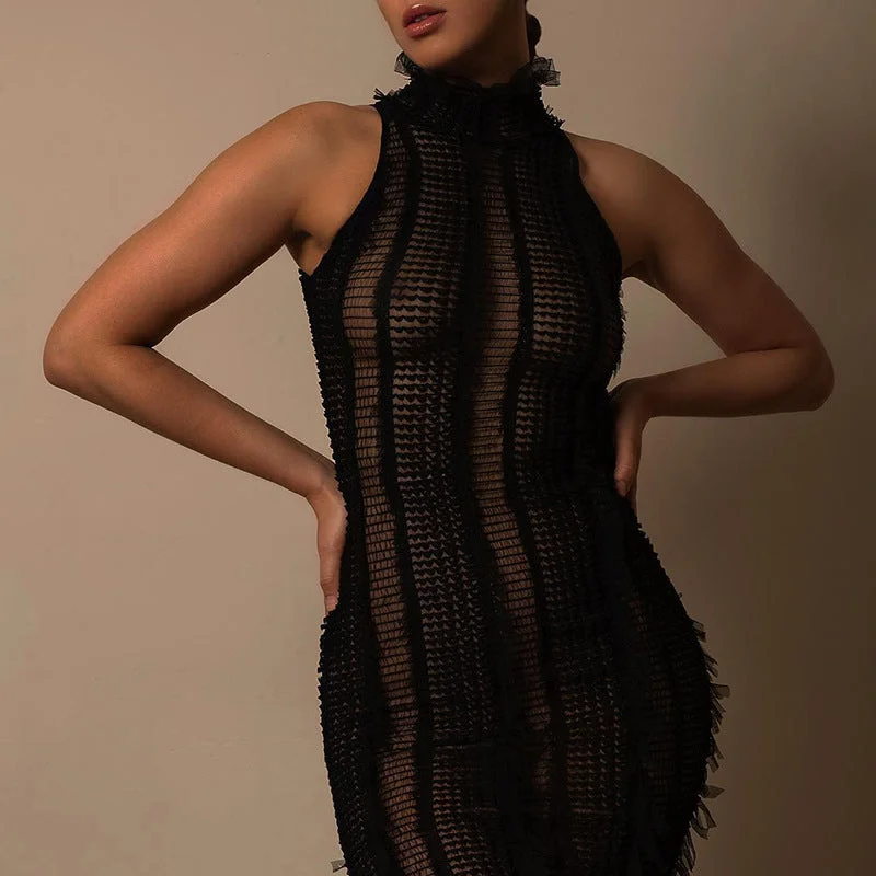 Summer Fashion Wispy See-through Halter Neck Turtleneck Dress Tunics Practical durable